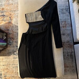 EGO Black One-Shoulder Dress with Silver Accents